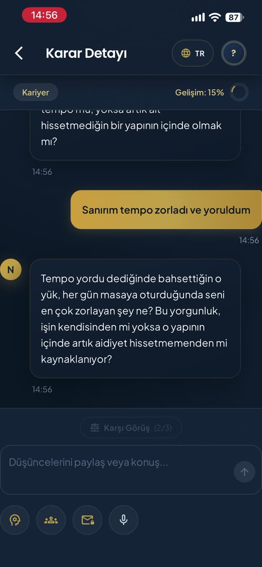Claritix koçluk diyaloğu ekranı